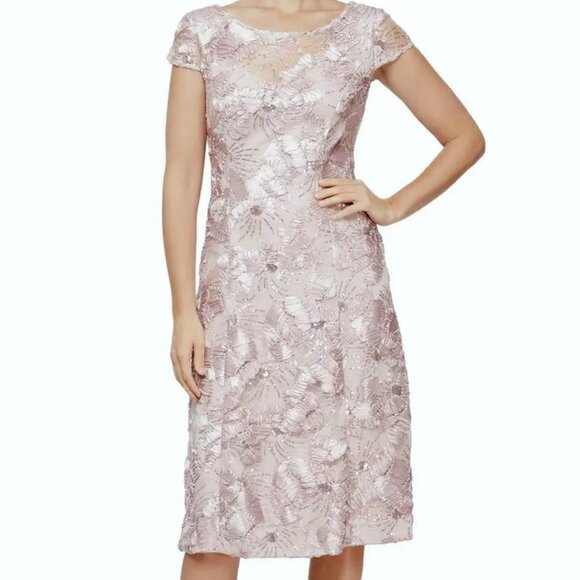 Alex Evenings Blush Mauve Sequin Floral Cocktail Dress - Picture 1 of 2